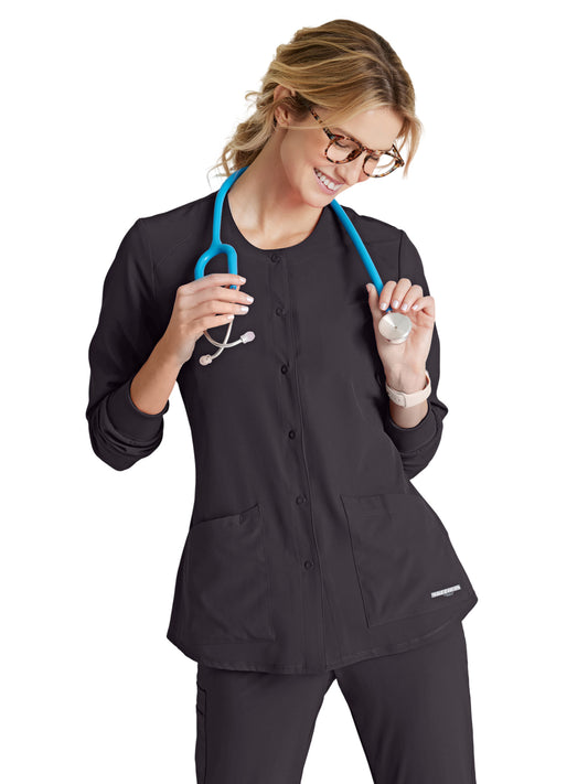Women's Two-Pocket Snap-Front Stability Warm-Up Scrub Jacket - SK401 - Pewter