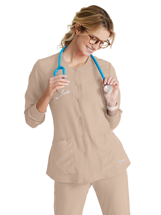 Women's Two-Pocket Snap-Front Stability Warm-Up Scrub Jacket - SK401 - New Khaki