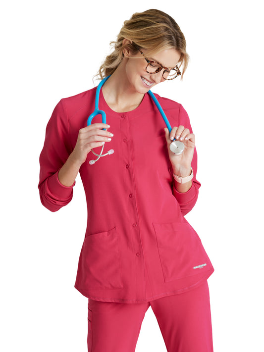 Women's Two-Pocket Snap-Front Stability Warm-Up Scrub Jacket - SK401 - Vibrance Pink