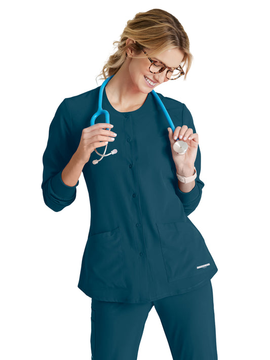 Women's Two-Pocket Snap-Front Stability Warm-Up Scrub Jacket - SK401 - Bahama