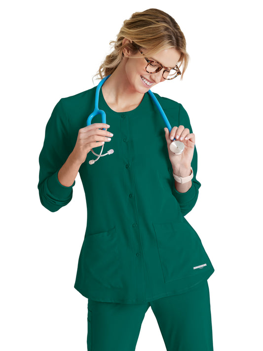 Women's Two-Pocket Snap-Front Stability Warm-Up Scrub Jacket - SK401 - Hunter Green