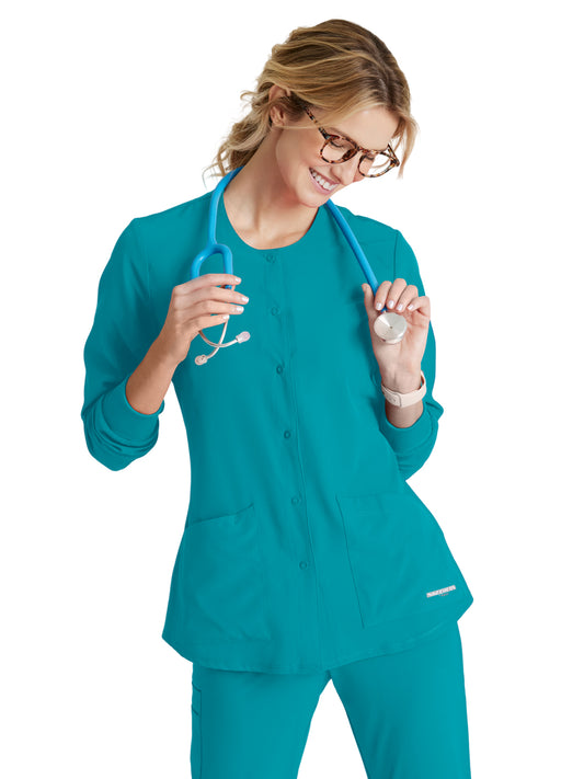 Women's Two-Pocket Snap-Front Stability Warm-Up Scrub Jacket - SK401 - Teal