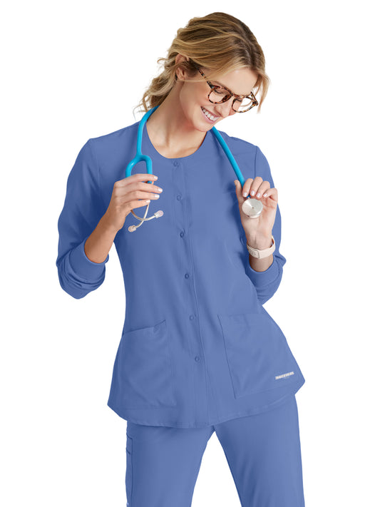 Women's Two-Pocket Snap-Front Stability Warm-Up Scrub Jacket - SK401 - Ciel Blue