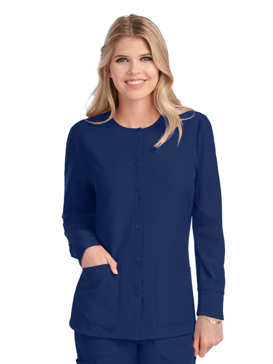 Women's Two-Pocket Snap-Front Stability Warm-Up Scrub Jacket - SK401 - Navy