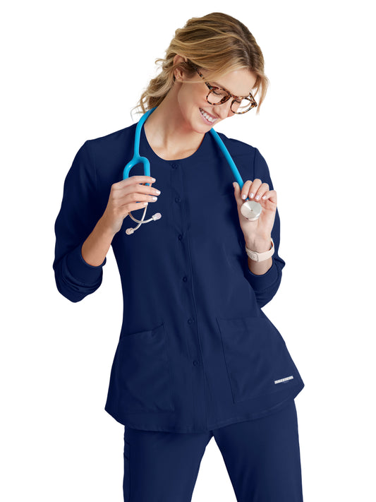Women's Two-Pocket Snap-Front Stability Warm-Up Scrub Jacket - SK401 - Navy