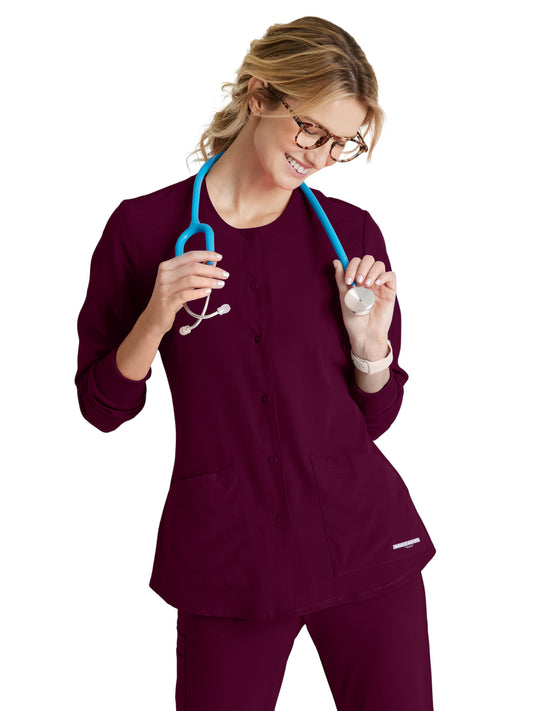 Women's Two-Pocket Snap-Front Stability Warm-Up Scrub Jacket - SK401 - Wine