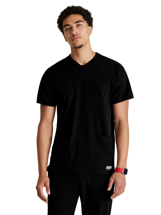 Men's Three-Pocket Round Neck Thesis Scrub Top - SKT193 - Black