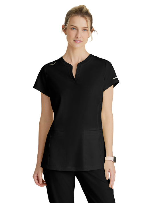 Women's Two-Pocket Placket V-Neck Coast Scrub Top - SKT259 - Black