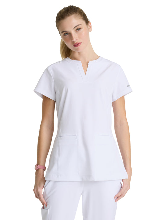 Women's Two-Pocket Placket V-Neck Coast Scrub Top - SKT259 - White