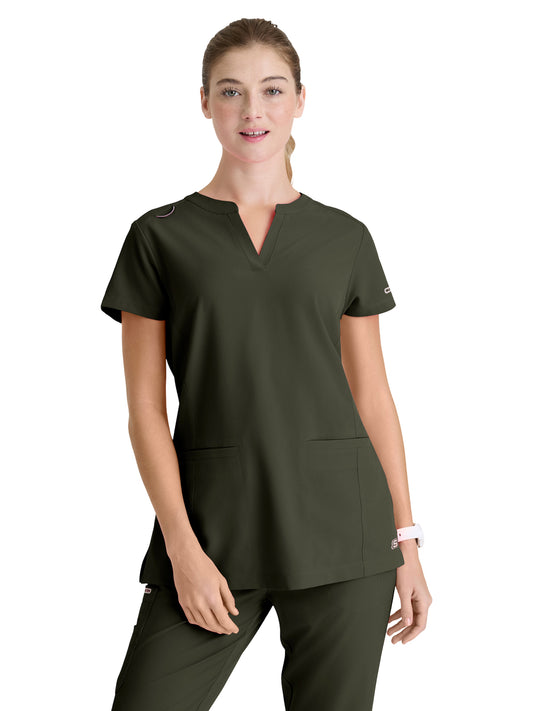 Women's Two-Pocket Placket V-Neck Coast Scrub Top - SKT259 - Olive