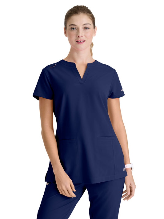 Women's Two-Pocket Placket V-Neck Coast Scrub Top - SKT259 - Navy