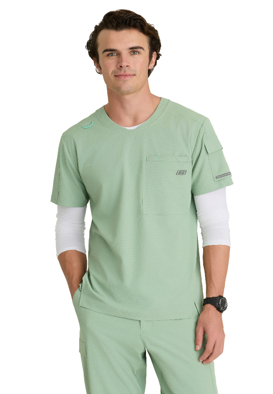 Men's Three-Pocket Round Neck Station Scrub Top - SKT277 - Field Green