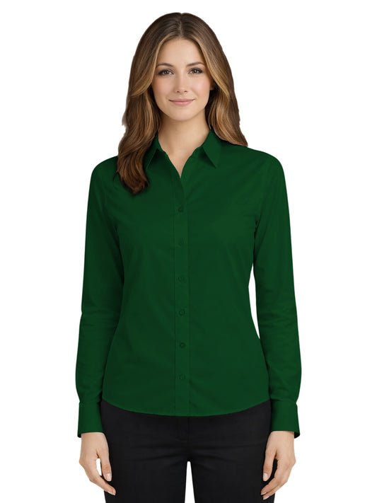 Women's Pocketless Long Sleeve Poplin Shirt - BG6210 - Hunter