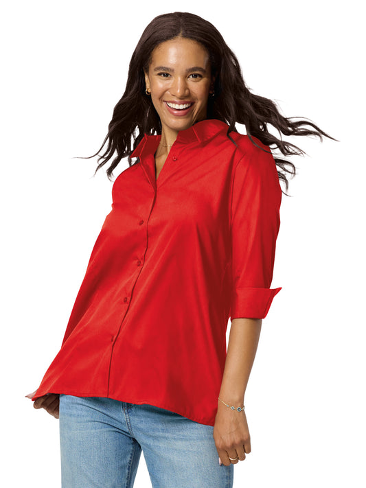 Women's Pocketless 3/4-Sleeve Poplin Swing Shirt - BG6261 - Red