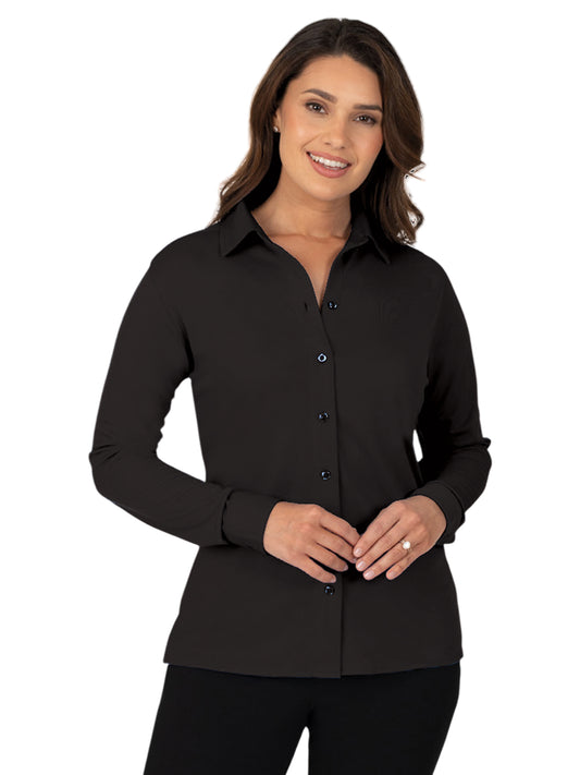 Women's Pocketless Knit Stretch Woven Shirt - BG6273 - Black