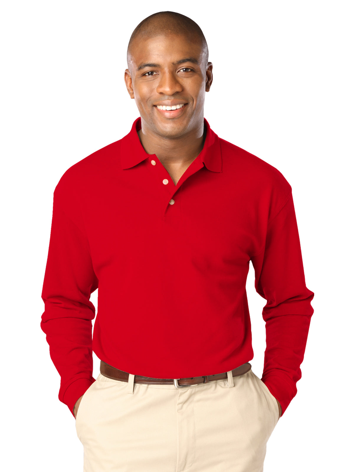 Men's Pocketless Superblend Long Sleeve Polo - BG7207 - Red