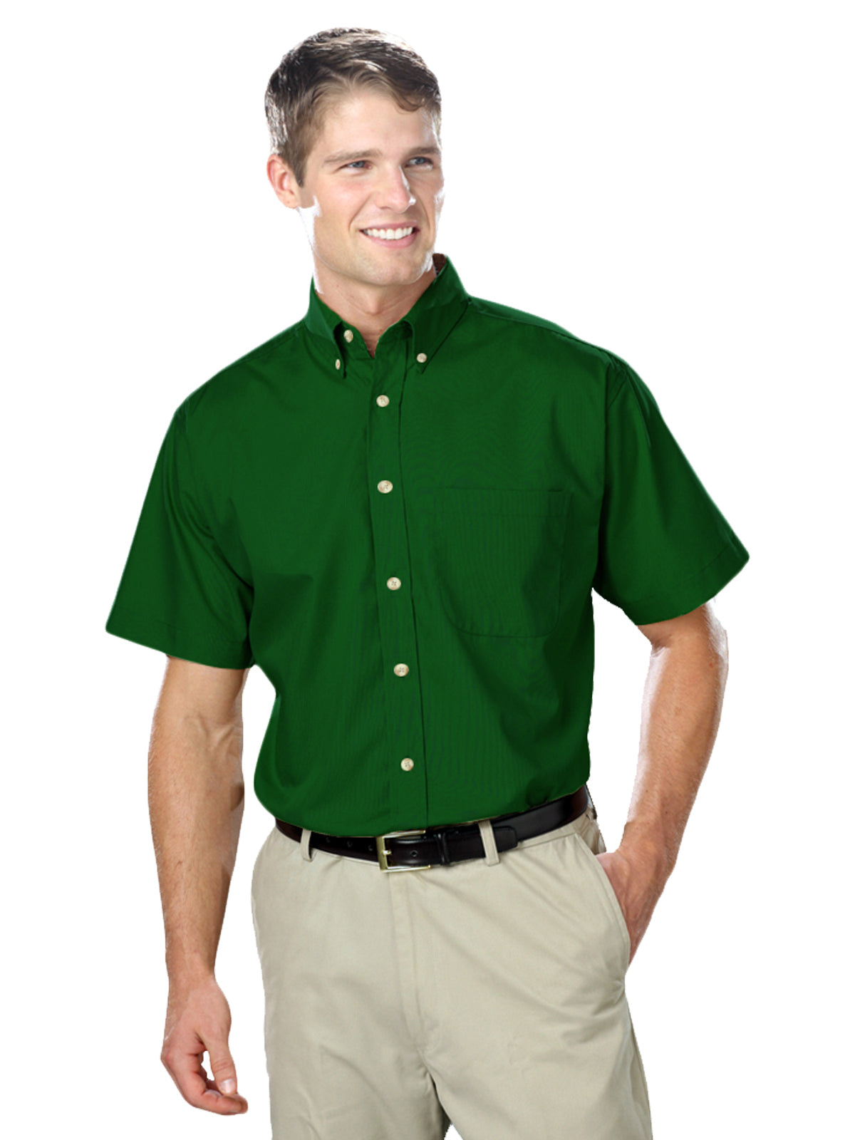 Men's 1-Pocket Short Sleeve Superblend Poplin Shirt - BG7216S - Hunter