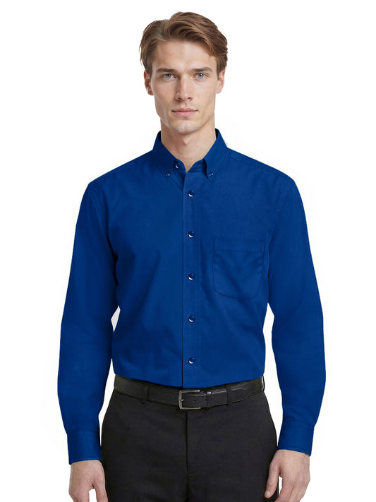 Men's 1-Pocket Matching Buttons Poplin Shirt - BG7266 - Royal