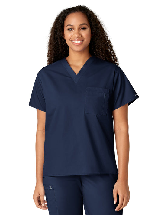 Unisex Double-Pocket V-Neck Top - 100 - Navy