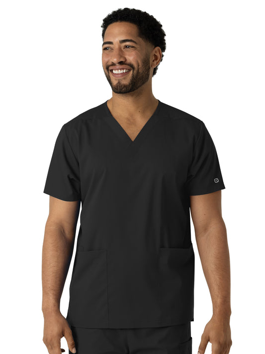 Unisex Three-Pocket V-Neck Top - 6051 - Black