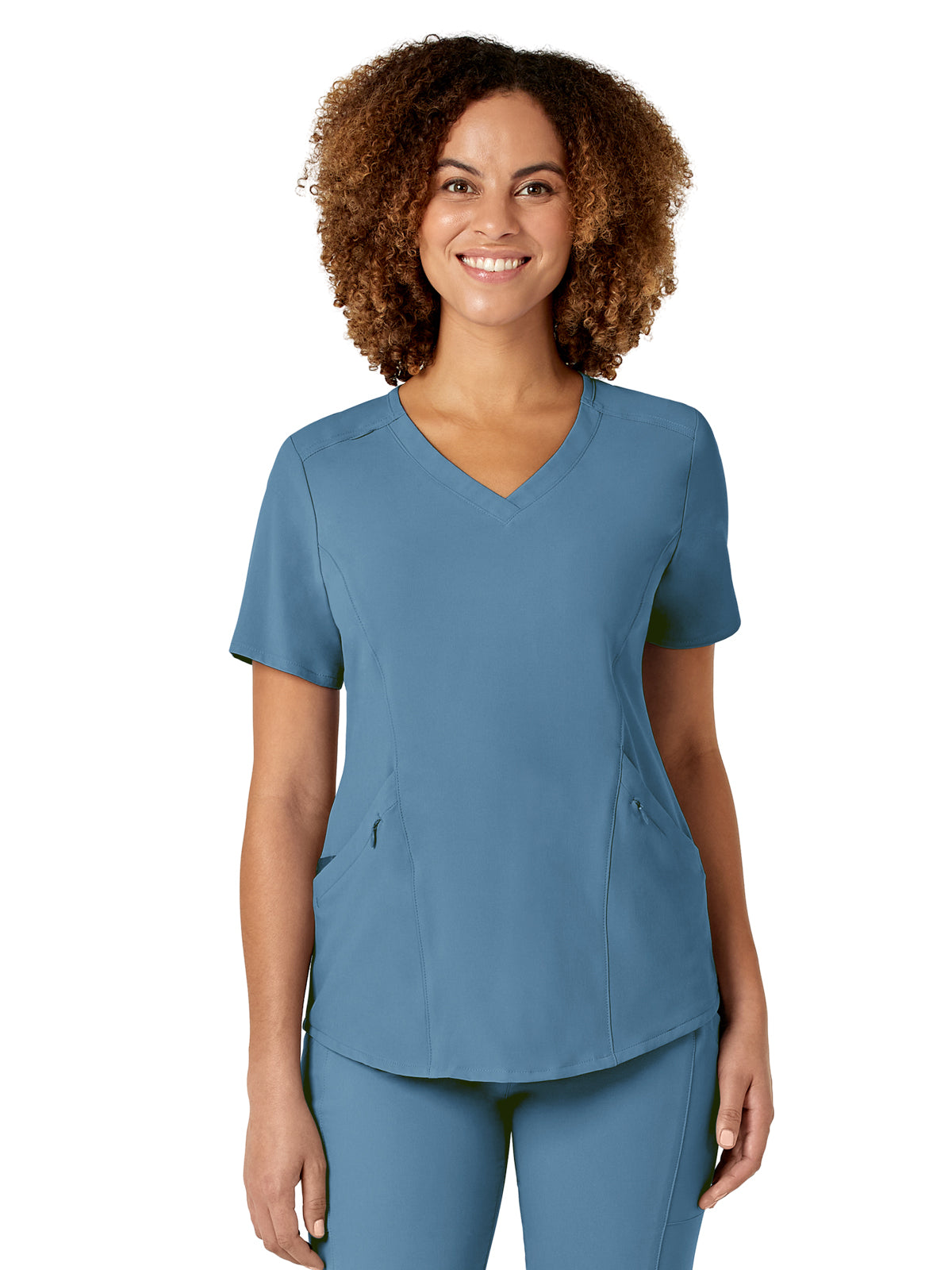 Women's Four-Pocket V-Neck Top - 6134 - Pacific Blue