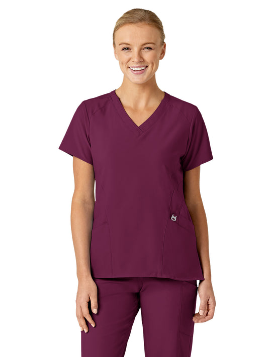 Women's Five-Pocket Stylized V-Neck Top - 6155 - Wine