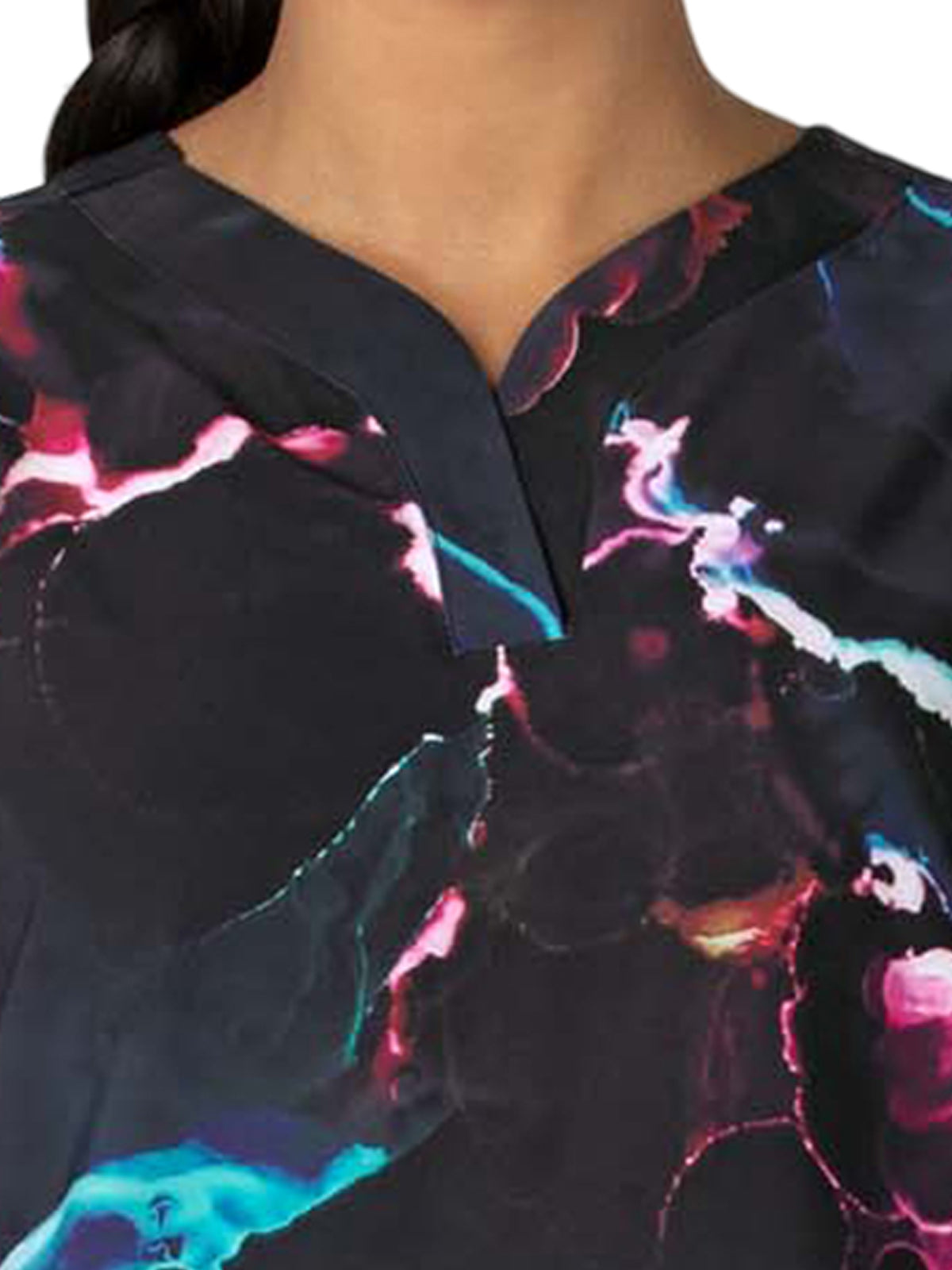 Women's 2-Pocket Oversized Print Scrub Top - 6167 - Black Ink Drop