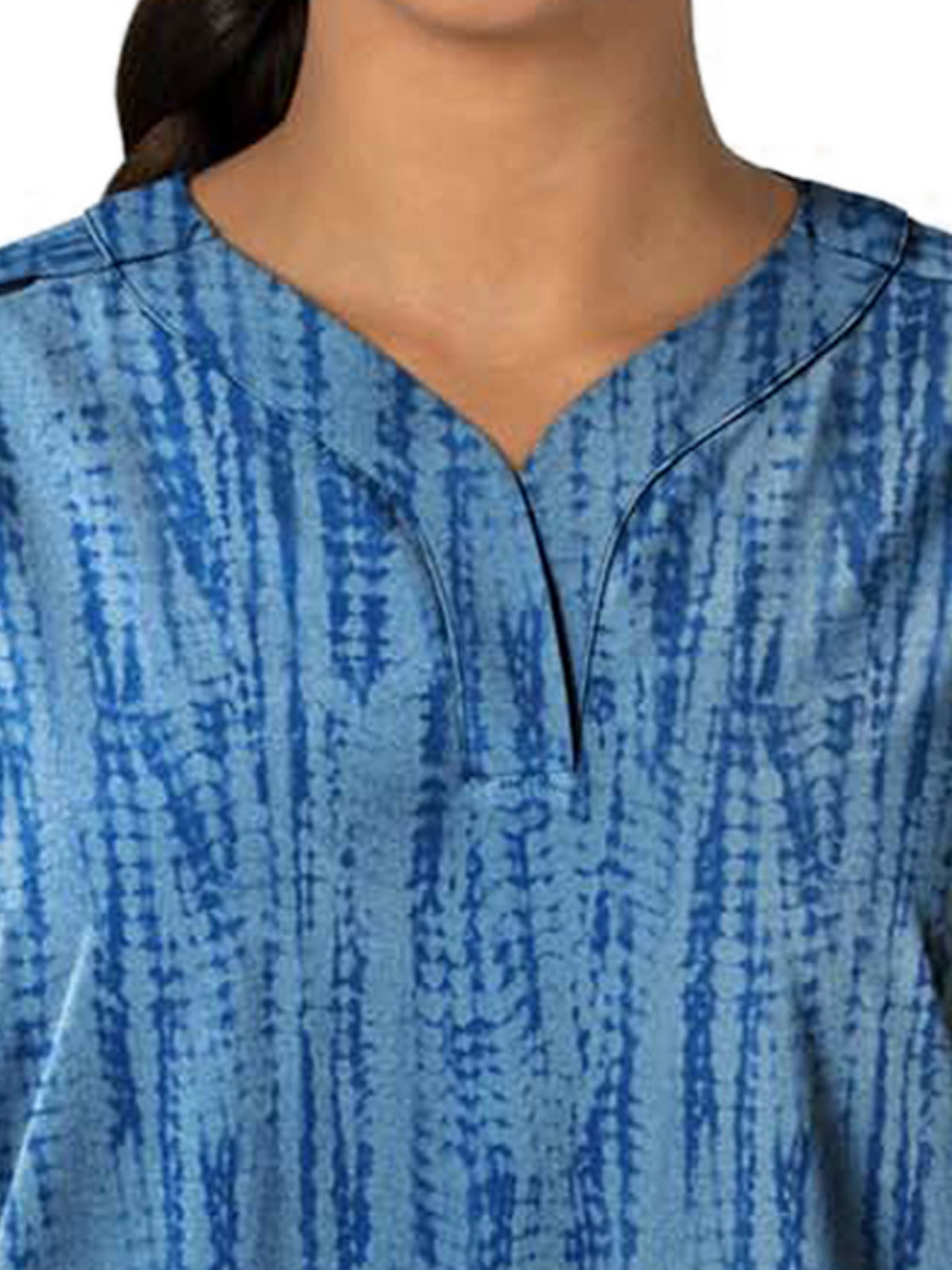 Women's 2-Pocket Oversized Print Scrub Top - 6167 - Shibori Navy