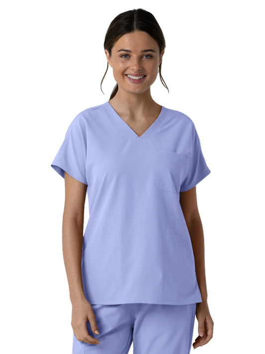 Women's Three-Pocket Drop Shoulder Tunic Scrub Top - 6280 - Ceil Blue