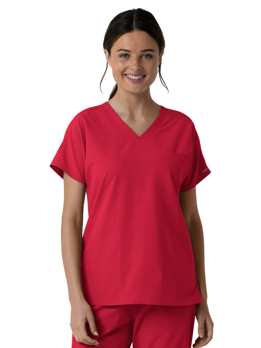 Women's Three-Pocket Drop Shoulder Tunic Scrub Top - 6280 - Red