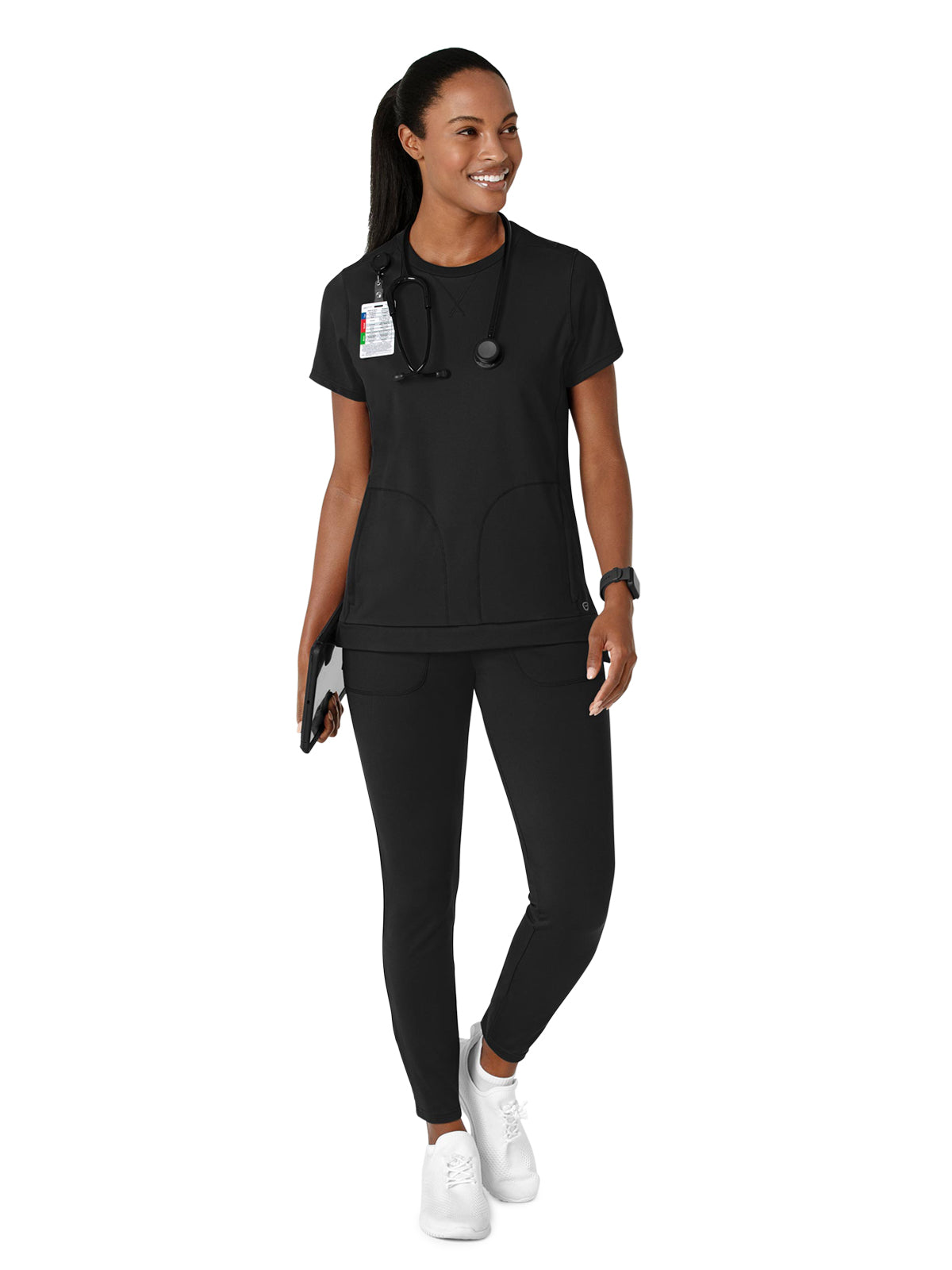 Women's Two-Pocket Flex-n-Reach Crew Neck Top - 6359 - Black
