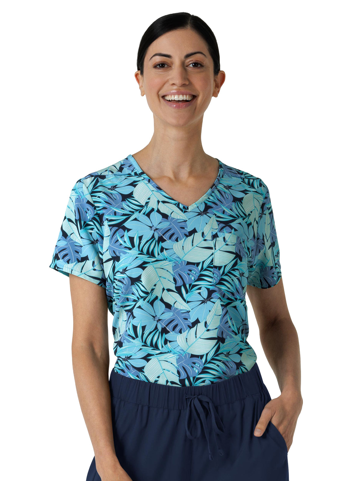 Women's 1-Pocket Tuck-in Print Scrub Top - 6467 - Breezy Palms