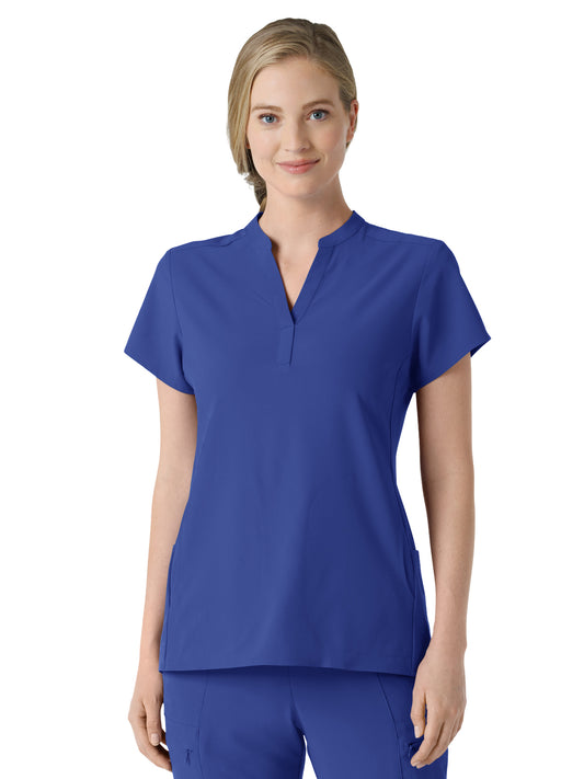 Women's Four-Pocket Mandarin Collar Top - 6734 - Galaxy Blue
