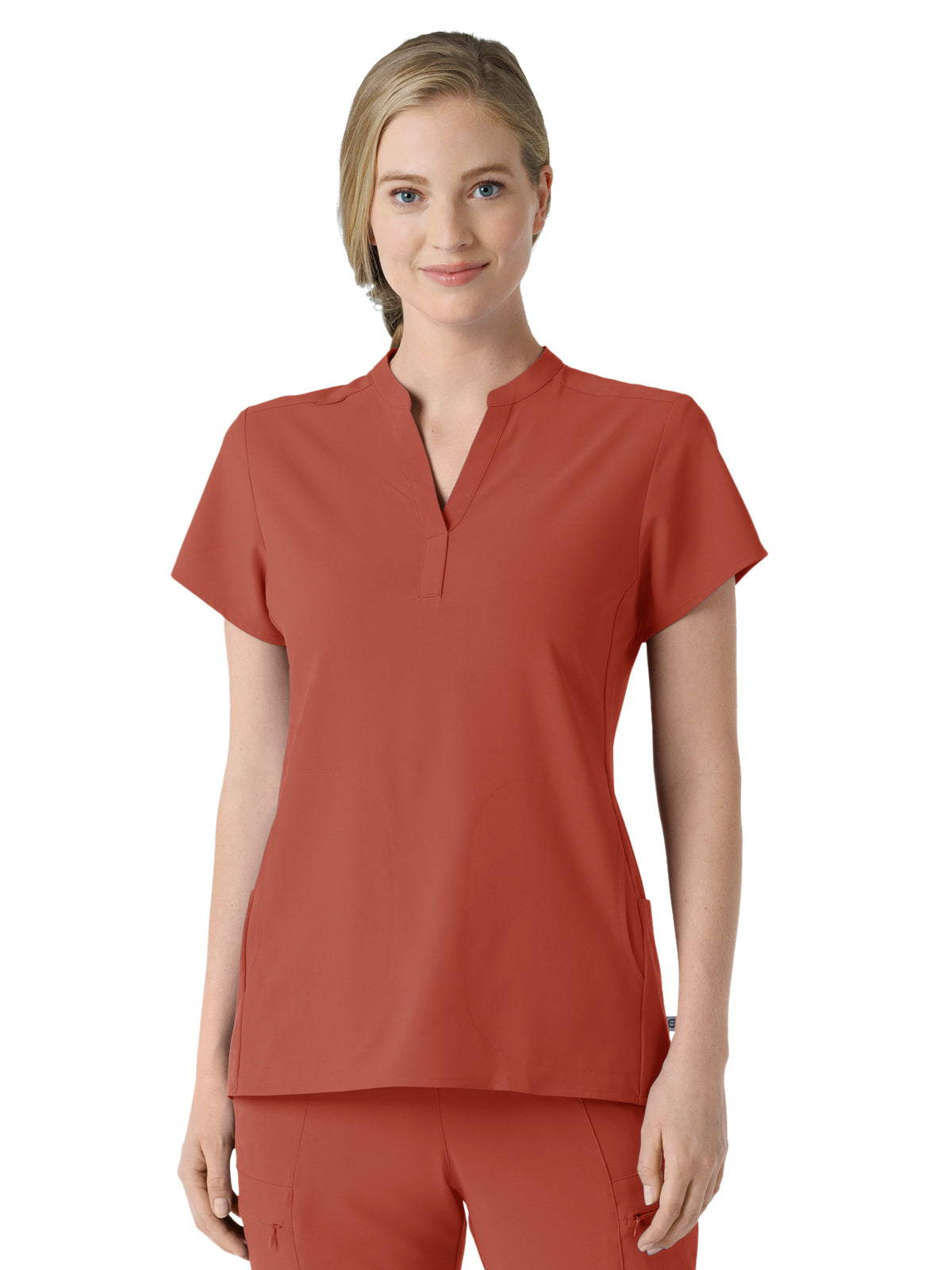 Women's Four-Pocket Mandarin Collar Top - 6734 - Mineral Red