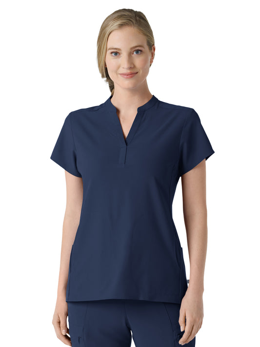 Women's Four-Pocket Mandarin Collar Top - 6734 - Navy