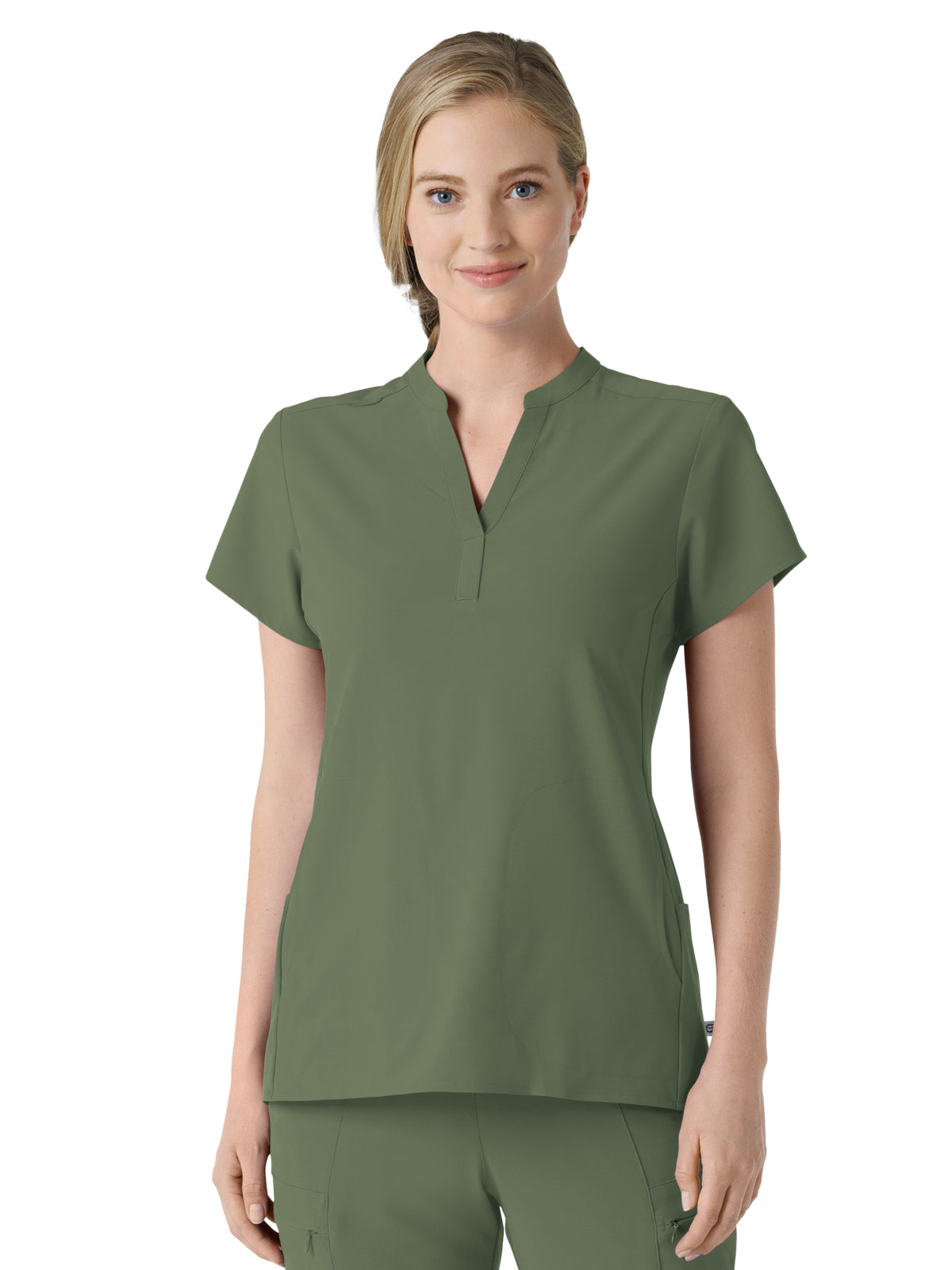 Women's Four-Pocket Mandarin Collar Top - 6734 - Olive