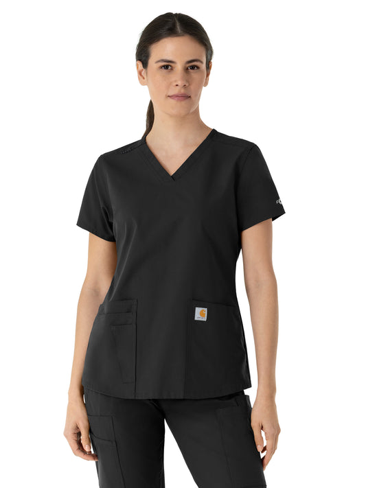 Women's Five-Pocket Modern Fit V-Neck Top - C12113 - Black