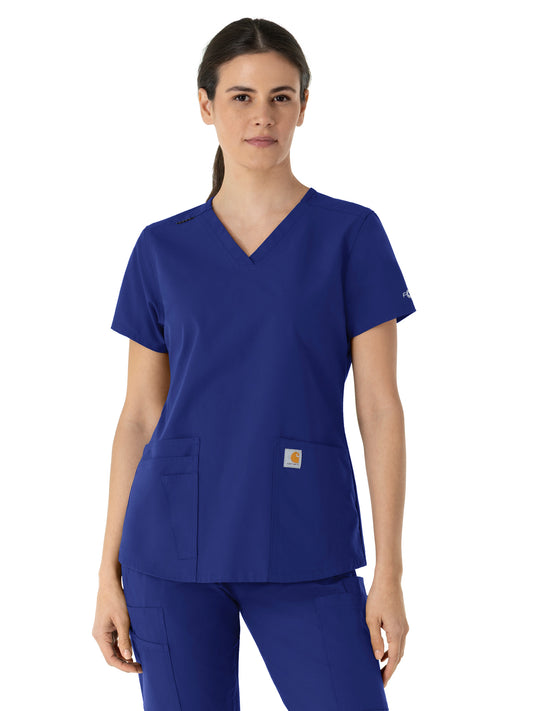 Women's Five-Pocket Modern Fit V-Neck Top - C12113 - Galaxy Blue