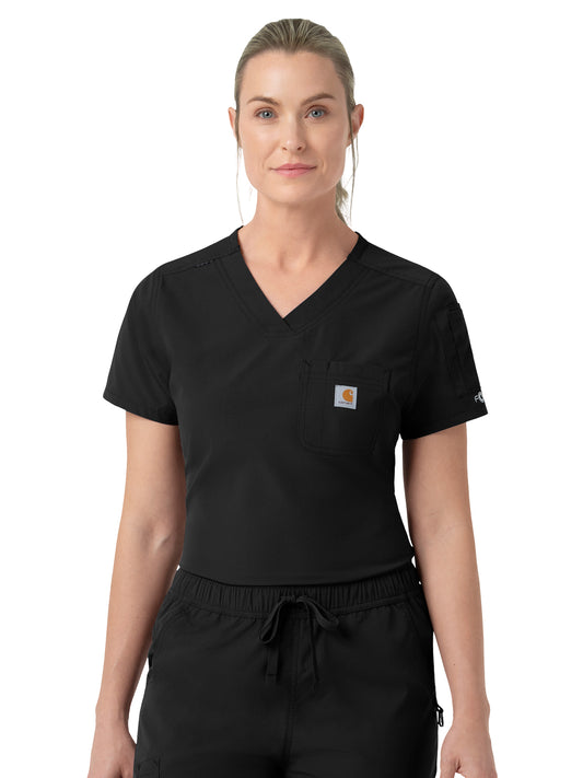 Women's Five-Pocket Tuck-in Scrub Top - C12139 - Black