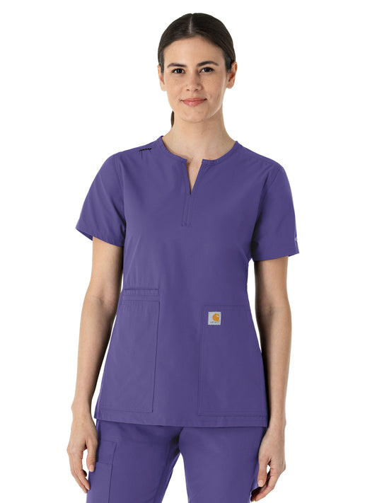 Women's Three-Pocket Modern Fit Notch Neck Top - C12213 - Grape