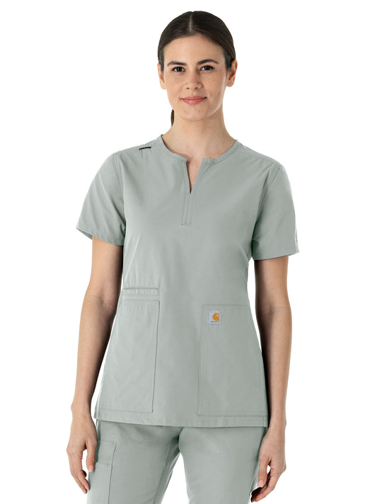 Women's Three-Pocket Modern Fit Notch Neck Top - C12213 - Grey