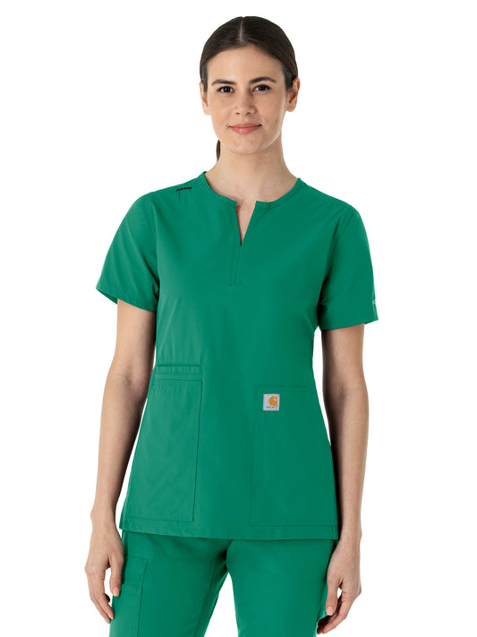 Women's Three-Pocket Modern Fit Notch Neck Top - C12213 - Hunter