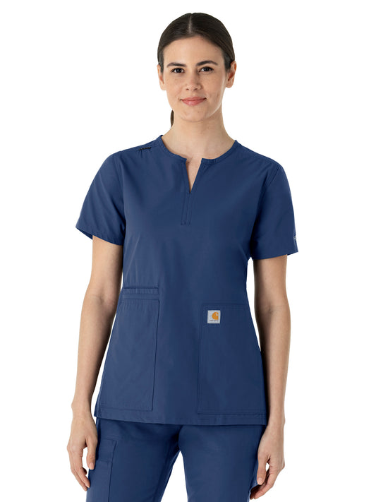 Women's Three-Pocket Modern Fit Notch Neck Top - C12213 - Navy