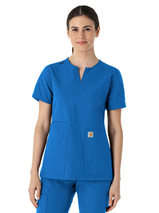 Women's Three-Pocket Modern Fit Notch Neck Top - C12213 - Royal