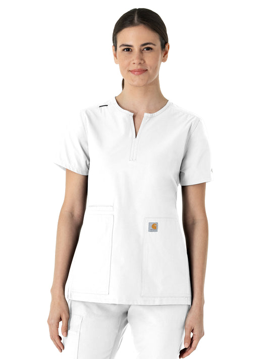 Women's Three-Pocket Modern Fit Notch Neck Top - C12213 - White