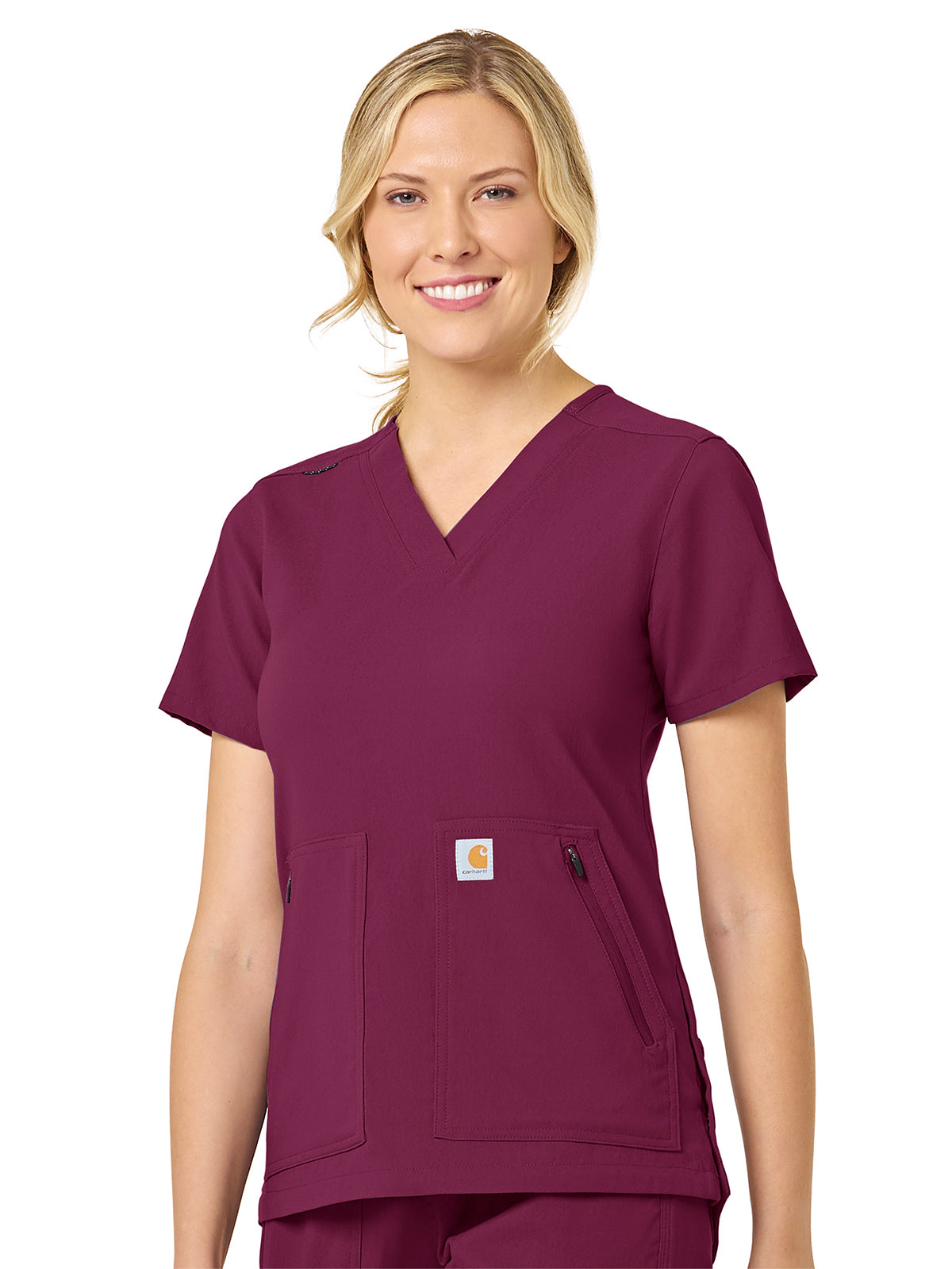 Women's Modern Fit 4-Pocket V-Neck Top - C12237 - Wine