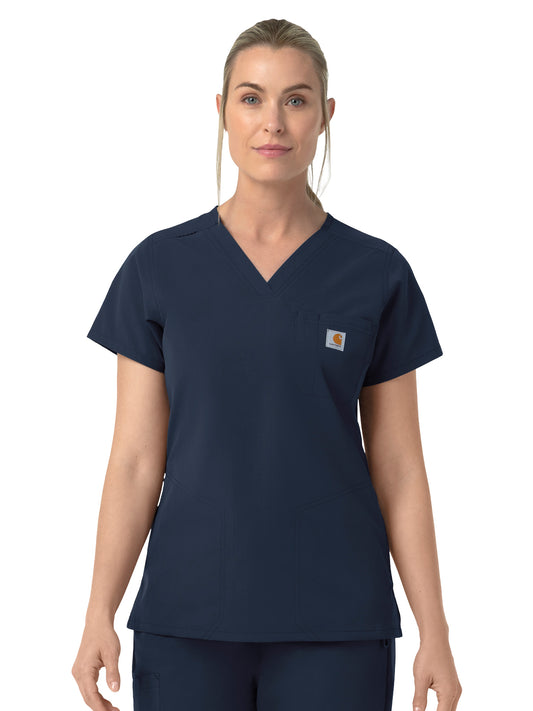 Women's Four-Pocket V-Neck Scrub Top - C12239 - Navy