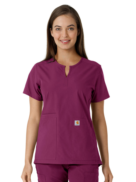 Women's Notch Neck Tunic Knit Panel Top - C12413 - Wine