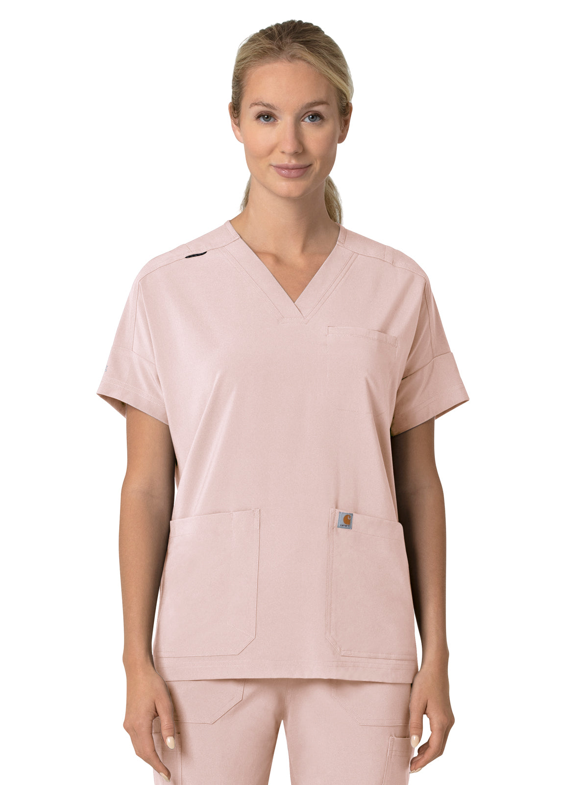 Women's Four-Pocket Oversized V-Neck Top - C13110 - Soft Rose