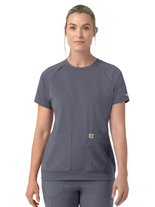 Women's Two-Pocket Crew Neck Scrub Top - C13290 - Approaching Storm